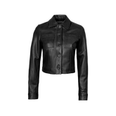 Mable Women's Black Cropped Harrington Leather Jacket