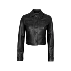 Mable Women's Black Cropped Harrington Leather Jacket