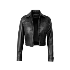 Mable Women's Black Cropped Harrington Leather Jacket