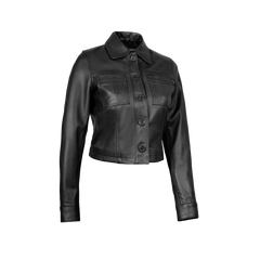 Mable Women's Black Cropped Harrington Leather Jacket