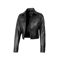 Mable Women's Black Cropped Harrington Leather Jacket