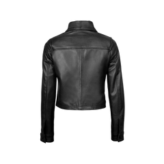 Mable Women's Black Cropped Harrington Leather Jacket