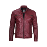 Burgundy Cafe Racer Real Leather Jacket for Men