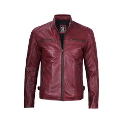 Burgundy Cafe Racer Real Leather Jacket for Men
