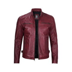 Burgundy Cafe Racer Real Leather Jacket for Men