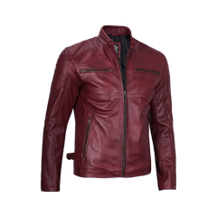 Burgundy Cafe Racer Real Leather Jacket for Men