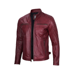 Burgundy Cafe Racer Real Leather Jacket for Men