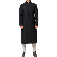 McGhee Men's Black Long Wool Overcoat