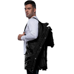 Melvin Mens Black 3/4 Length Puffer Jacket With Faux Fur Trim Hood