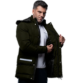 Melvin Mens Green 3/4 Length Puffer Jacket With Faux Fur Trim Hood