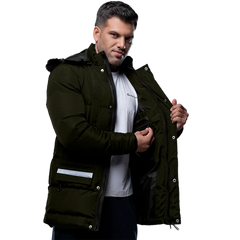 Melvin Mens Green 3/4 Length Puffer Jacket With Faux Fur Trim Hood
