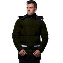 Melvin Mens Green 3/4 Length Puffer Jacket With Faux Fur Trim Hood