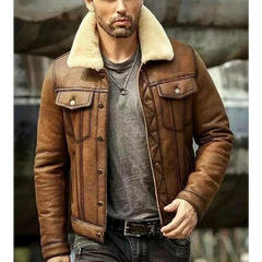 Men Aviator Brown RAF B3 Flying Pilot Bomber Shearling Fur Real Leather Jacket