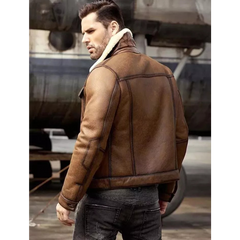 Men Aviator Brown RAF B3 Flying Pilot Bomber Shearling Fur Real Leather Jacket