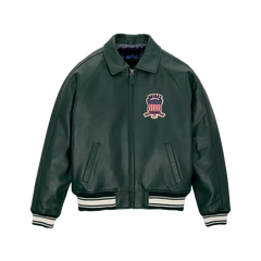 Men’s Avirex Green Bomber American Flight Jacket 100% Real Leather Jacket