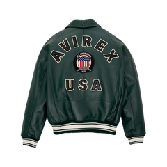 Men’s Avirex Green Bomber American Flight Jacket 100% Real Leather Jacket