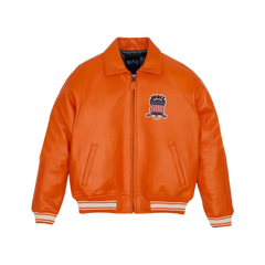 Men’s Avirex Orange Bomber American Flight Jacket 100% Real Leather Jacket