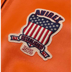Men’s Avirex Orange Bomber American Flight Jacket 100% Real Leather Jacket