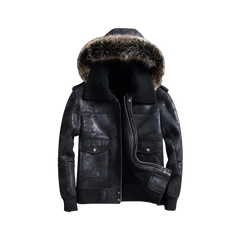 Men’s Black B3 RAF Flight Bomber Aviator Real Sheepskin Shearling Leather Jacket