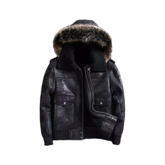 Men’s Black B3 RAF Flight Bomber Aviator Real Sheepskin Shearling Leather Jacket