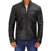 Men Black Cafe Racer Leather Jacket