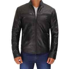 Men Black Cafe Racer Leather Jacket