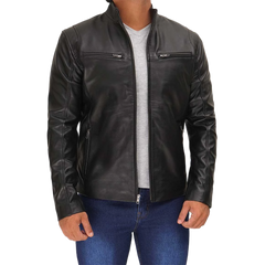 Men's Black Cafe Racer Leather Jacket
