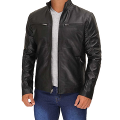 Men Black Cafe Racer Leather Jacket
