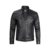 Men Black Real Leather Cafe Racer Jacket