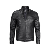 Men Black Real Leather Cafe Racer Jacket