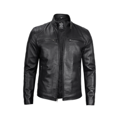Men Black Real Leather Cafe Racer Jacket