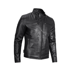 Men Black Real Leather Cafe Racer Jacket