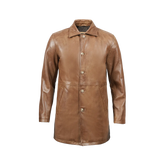 Men Camel Brown Tall Real Leather 3/4 Car Coat