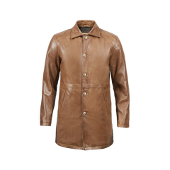 Men Camel Brown Tall Real Leather 3/4 Car Coat