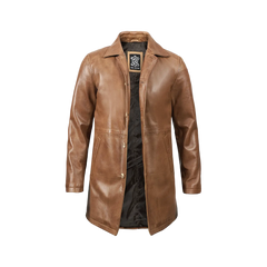 Men Camel Brown Tall Real Leather 3/4 Car Coat