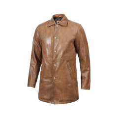 Men Camel Brown Tall Real Leather 3/4 Car Coat