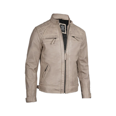 Men Diamond Beige Cafe Racer Leather Jacket