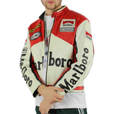 Men Marlboro Leather Jacket Vintage Racing Rare Motorcycle Biker Leather Jacket