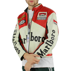Men Marlboro Leather Jacket Vintage Racing Rare Motorcycle Biker Leather Jacket