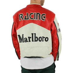 Men Marlboro Leather Jacket Vintage Racing Rare Motorcycle Biker Leather Jacket
