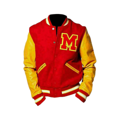 Men’s MJ Thriller Michael Jackson Red M Logo Varsity Letterman Jacket