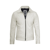 Men Off White Real Leather Harrington Jacket