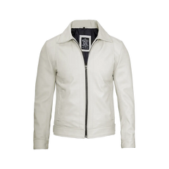 Men Off White Real Leather Harrington Jacket