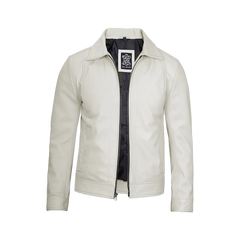 Men Off White Real Leather Harrington Jacket