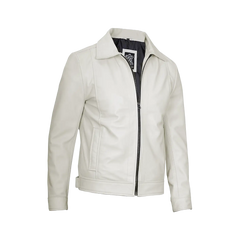 Men Off White Real Leather Harrington Jacket