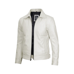 Men Off White Real Leather Harrington Jacket