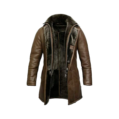 Men’s RAF B3 Bomber Fur Shearling Sheepskin Warm Duffle Genuine Leather Coat