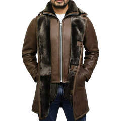 Men’s RAF B3 Bomber Fur Shearling Sheepskin Warm Duffle Genuine Leather Coat