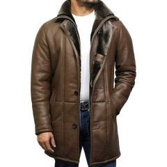 Men’s RAF B3 Bomber Fur Shearling Sheepskin Warm Duffle Genuine Leather Coat