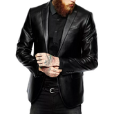 Men's Two Button Coat Genuine Black Soft Leather Blazer Jacket